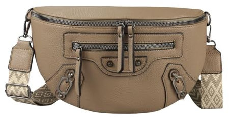 Damen Tasche Gürteltasche Umhängetasche Bodybag Brusttasche Muster Gürtel Bauchtasche Crossbody Hüfttasche Crossover Schultertasche Handytasche Leder Optik Taupe