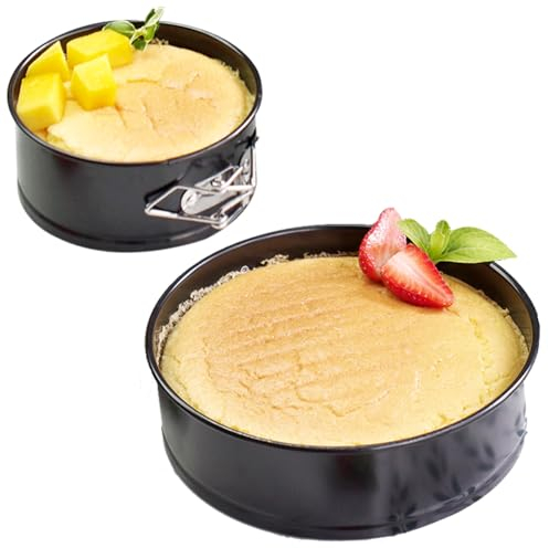 KedidO Tortiera circolare, 2 pezzi tonda, fondo piatto, teglia rotonda, tortiera antiaderente, a prova di perdite, set di tortiere, teglia antiaderente per torte, con fibbia di chiusura