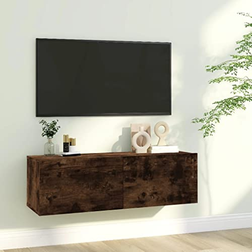 AUVYI TV-Wandschrank Räuchereiche 100x30x30 cm Holzwerkstoff Kitchen Cabinet Fernseher Schrank Wohnwand Modern Hängeschrank Wohnzimmer Lowboard Nachttisch Holz Aufbewahrungsschrank