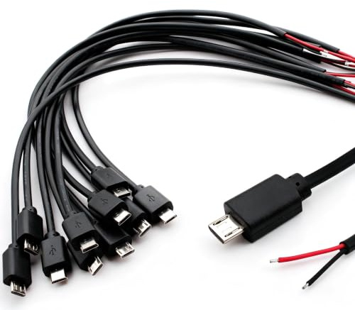 VISSQH 10 Pièces 30cm micro Queue de cochon USB,22AWG 3A micro USB mâle extrémité ouverte à fil nu à 2 broches prise USB soudable,pour les bricoleurs