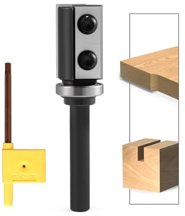 Wendeplatten Bündigfräser 8mm Schaft, Bündigfräser Oberfräse mit 4 Schnittflächen Austauschbare Hartmetall(HW), D=19mm , NL=30mm Unten Lager Bündig Trimmen Router Bits für Kantenbearbeitung