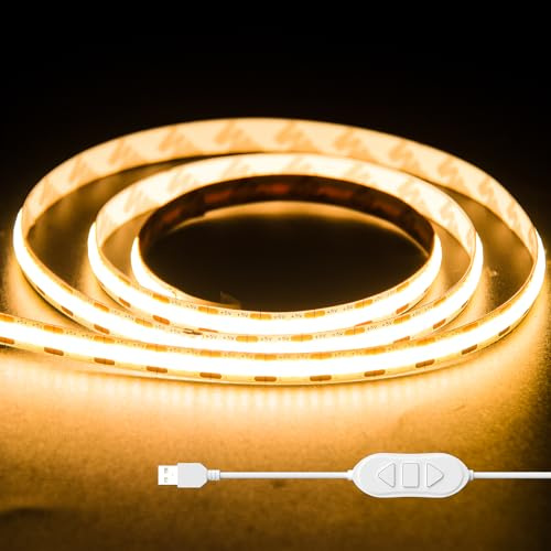 OULARA USB COB LED Streifen 5V Warmweiß 2700K,1M dimmbare 320LEDs COB LED Band Licht, Flexibler LED Strip Mit Speicher Funktion für TV Hintergrund beleuchtung,Schlafzimmer,Spiegel