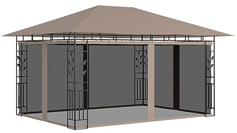 Iiaky Pavillon mit Moskitonetz Gartenzelt Pavillon Garten Pavillon Garten Pavillion Wetterfest 4x3x2,73 m Taupe 180 g/m²