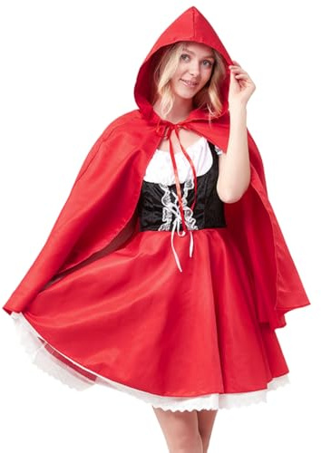 Cadimus Cappuccetto Rosso Costume Donna M, Costumi di Carnevale Adulti, Costume Donna Cappuccetto Rosso con Vestito e Mantella, per Halloween Carnevale Cosplay