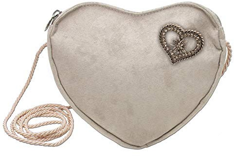 Alpenflüstern Herztasche Strass-Edelweiß-Herz - Damen Trachtentasche in Herzform, Schultertasche fürs Dirndl, Herz Handtasche zur Tracht, Dirndltasche (taupe-grau) DTA078