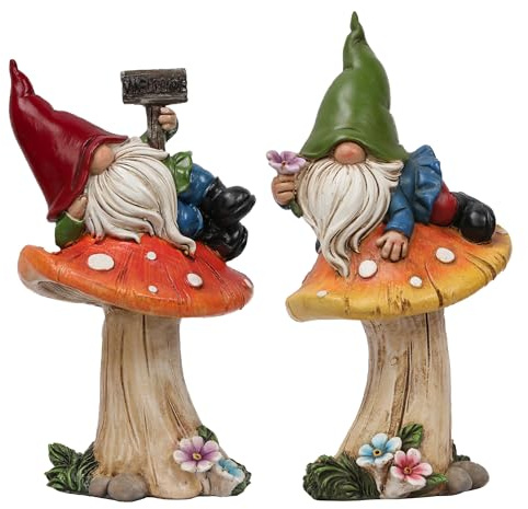 Teresa‘S Collections Set de 2 Gnomos sobre Hongos para Jardín