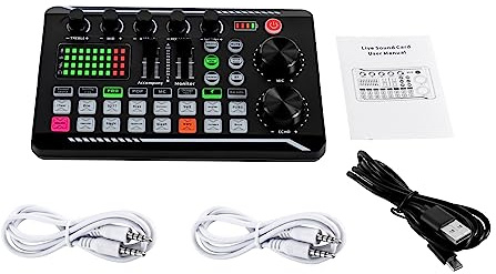 SOLOCJNL Carte son en direct et interface audio, avec effets de mixage DJ et changeur vocal, mixeur audio stéréo Bluetooth F988, 12 effets sonores pour streaming en direct, PC, studio d'enregistrement