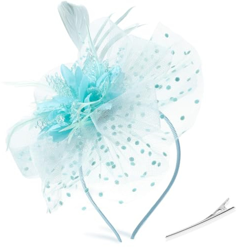 DRESHOW Fascinatori Cappello Fascia di Piume Fascinatori da Donna Festa del tè Copricapo con Clip Fascia per Capelli con Fiori per Ragazze e Donne