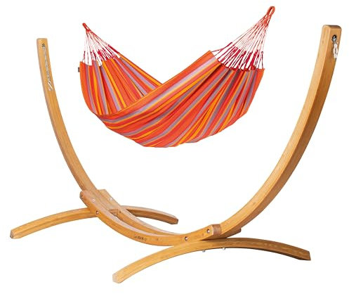 LA SIESTA® Brisa Hängematte & Holzgestell - Wetterfeste Outdoor Indoor Hängematte mit Gestell aus Holz, Hängemattengestell für Balkon Garten Terrasse - Kingsize Hängematte mit Gestell - Toucan