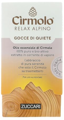 Zuccari Gocce di Quiete Cirmolo Relax Alpino, 10ml, Olio Essenziale di Cirmolo Puro e Bio-Attivo per Aromaterapia e Uso Alimentare, Azione Rilassante, Purificante e Balsamica