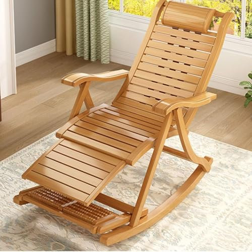 Wohnzimmerstühle aus Bambus, Liegestuhl, Schaukelstuhl, Terrassenstühle, Schlafzimmerstuhl für Erwachsene, geeignet für Wohnzimmer, Schlafzimmer, Garten, Terrasse, Balkon, bequemer Stuhl mit
