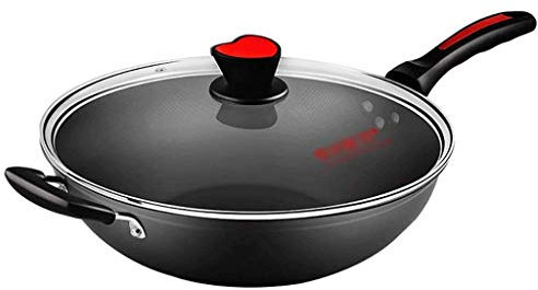 Wok antiadherente sin humo para estufa de gas, 36 cm, wok grande para cocinar en casa