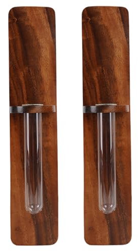 Xafrstyu 2er Set Holz- und Glas-Wandvasen mit Kunstpflanzen, Rustikale Hängedekoration für Badezimmer, Büro und Wohnzimmer (2 PCS)