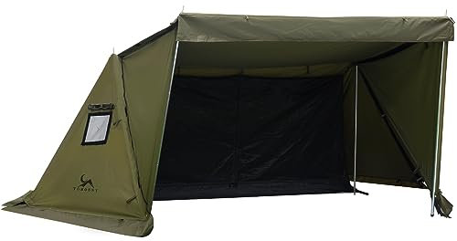 TOMOUNT Hauszelt Baumwolle 1 Person Minilite Unterschlupfzelt mit Innerzelt und Ofenloch für Zeltofen 4 Jahrzeit Campingzelt für Outdoor, Camping, Wandern, Trekking