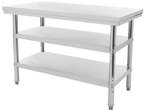 DCSYOG Rostfritt stål arbetsbord kök 3-våningar rostfritt stål bord 120 x 60 x 90 cm köksbord 100 kg lastkapacitet gastronomibord med justerbara fötter