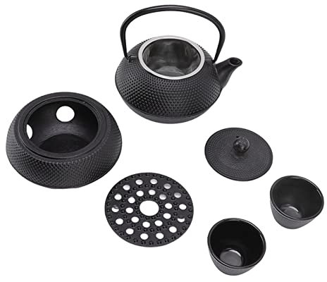 Juego de Tetera de Hierro Fundido, Juego de té Japonés de 800 Ml para té para Estufa para Estufa de 8x8 Cm Juego de Tetera Pequeña con Tazas de Calentador de Colcher de Energía