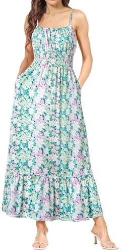 GRACE KARIN Vestido de mujer plisado A-Line sin mangas estampado floral con hombros finos, XXL