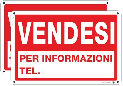 Cartello Vendesi Rosso Segnaletica - 30x20cm 100% Made in Italy - 2 Pz Plastica Resistente UV Impermeabile
