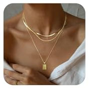 WATEFOER 3 Stück Halskette Gold Damen, Geschichtete Gold Halsketten Stapelbar 14K Goldkette Choker Halskette Diamant Schichtung Kreis CZ Anhänger Halsketten Mode Schmuck Geschenke