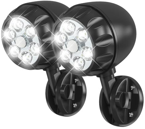 BOFRHME Lot de 2 lampes d'extérieur à piles avec détecteur de mouvement 6 LED - 6 000 K - Allumage automatique
