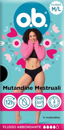 o.b. Klassische Menstruationsunterhose M/L, saugfähige Höschen für mittleren und starken Fluss, tragbar bis zu 12 Stunden, waschbare und wiederverwendbare Menstruationszyklusunterhose für Damen, 1