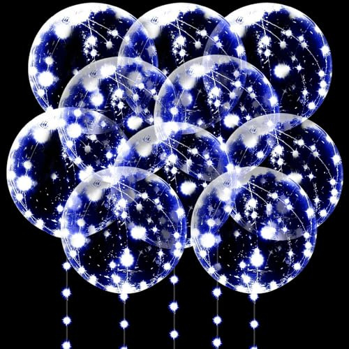 Lot de 10 Ballon Lumineux LED, Ballon LED, 20 Pouces Ballons Bobo avec 3M Guirlandes Lumineuses, Ballons LED Lumineux pour Mariage/Saint Valentin/Noël/Anniversaire