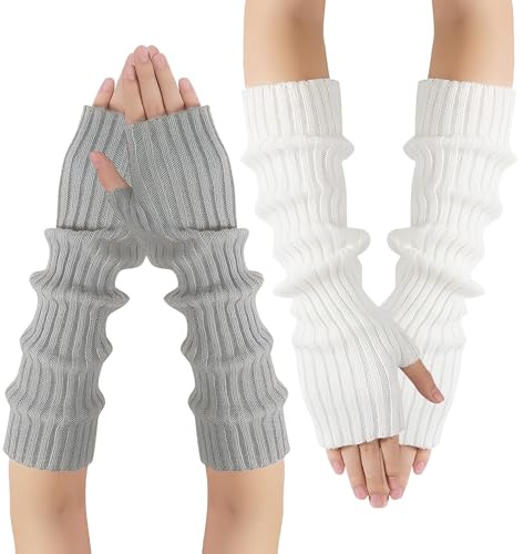 YUFFQOPC 2 Pairs Knitted Arm Warmers Fingerless Gloves for Women Winter