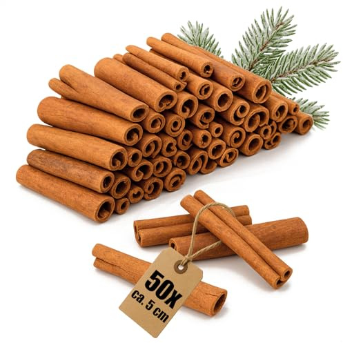 com-four® 50x Deko-Zimtstange - Bastel- und Dekozimt für Kränze, Gestecke, Geschenkverpackungen und DIY-Projekte - Dekoration Cassia-Gewürzrinde - weihnachtliche Streudeko (50x Zimtstange - klein)