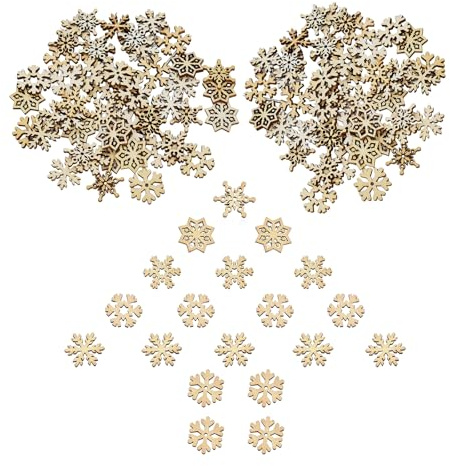 200 articoli Mini fiocchi di neve in legno, Decorazioni Fiocchi Legno, mini fiocchi di neve dischi di legno, Fiocco di Neve di Natale, Decorazione Sparsa Fiocco di Neve con 8 forme (A)