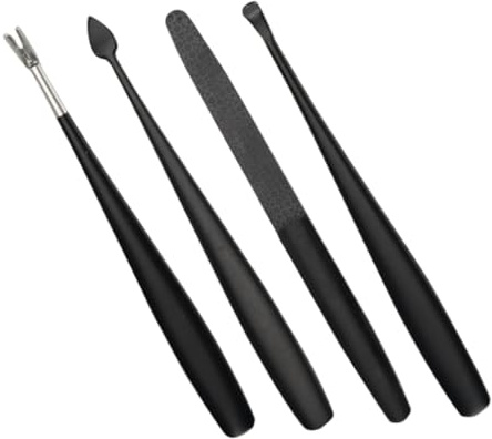 BAZEITFLOW Ensemble D’outils de Nail Art 4 Pièces Acier Inoxydable Compact Lime à Ongles Coupe-cuticules Fourchette pour Peau Morte pour Soins des Ongles Usage Professionnel