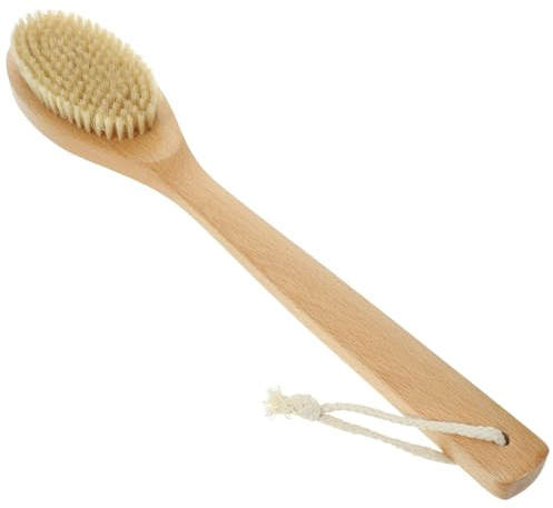 Rückenbürste aus Buchenholz mit Langen Borsten, Beige | Pigborsten, Griff mit Lochdesign, für Ganzkörperreinigung in Dusche und Badewanne