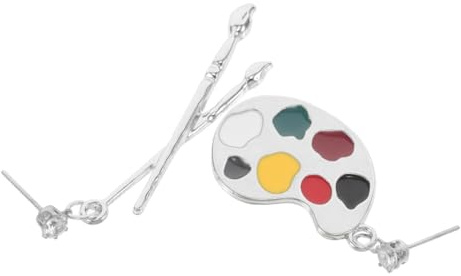 Garneck Sketchpad Brush Earrings for Women Vintage Asymmetric Studs Paintbrush Palette Design Creative Alloy Ear Jewelry for Parties and Festivals