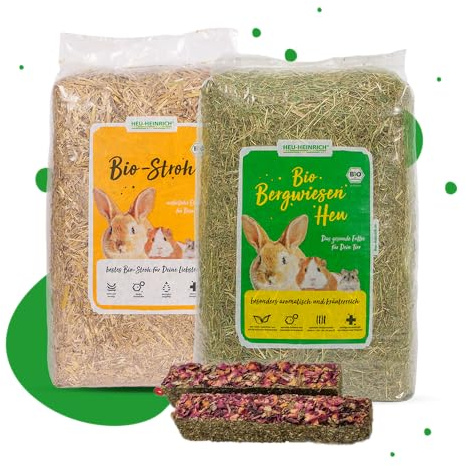 Heu-Heinrich Fieno di prato biologico di montagna, paglia e bastoncino per roditori, conigli, porcellini d'India, criceti, conigli e conigli – Offerta autunnale