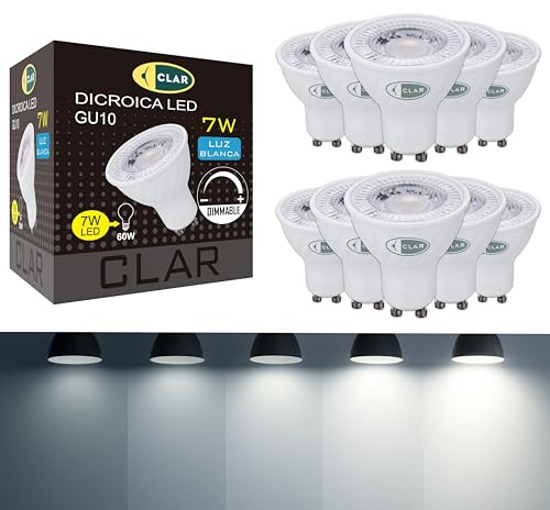 CLAR - Lampadine GU10 LED, Faretti GU10, GU10 LED 4000K 7W (Pack 10)