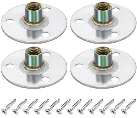 QUARKZMAN 4 Piezas De Tuerca T Con Agujero Brad M10, Base Redonda De 50mm/2 Pulgadas Tuercas De Brida Con Rosca Hembra Y Tornillos De Montaje Para Muebles De Madera