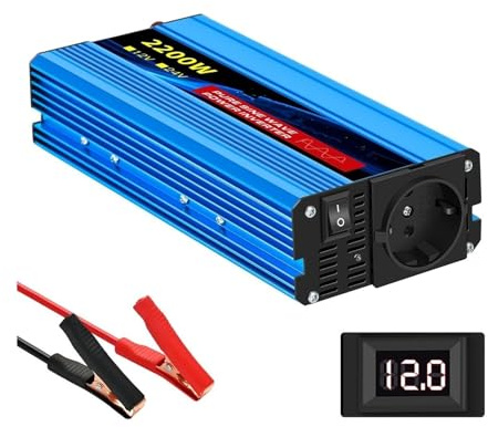 Inverter Convertitore Inverter Presa UE A Onda Sinusoidale Pura 2500W/3500W/4500W/5000WDC 12V/24V A CA 220V 230V Convertitore Trasferimento Tensione Adattatore Ricarica(12V2200W 50HZ EU)