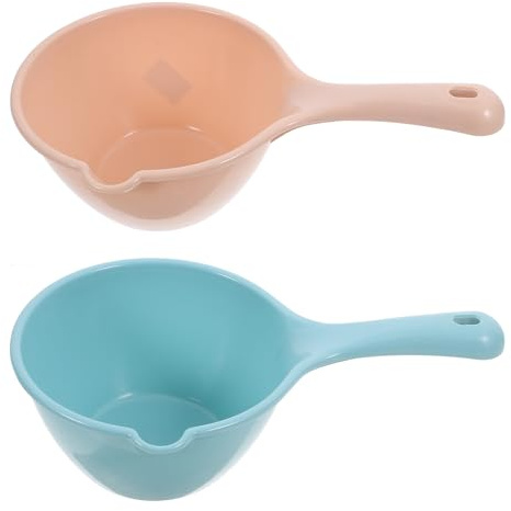 MOLUCKFU Juego de 2 Cucharones de Plástico para Agua Multiusos para Cocina Baño y Jardín Colores Azul y Caqui Mango Ergonómico Resistente y Práctico para Regar Plantas y Lavar