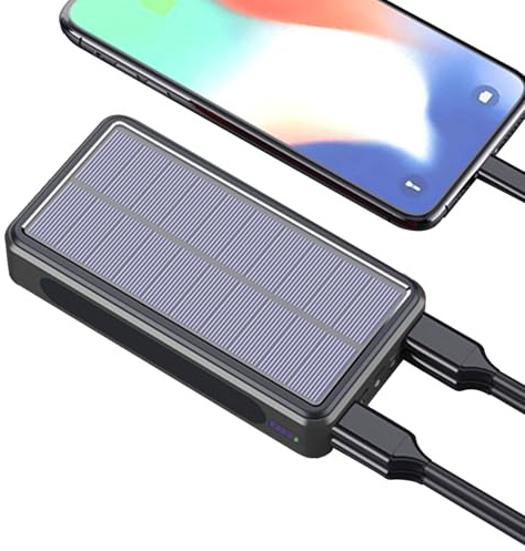Power Bank Solare,Power Bank Portatile con Pannello Fotovoltaico - 20000mAh con Supporto 4 Dispositivi e Luce LED per Uomini, Donne, Adulti e Adolescenti