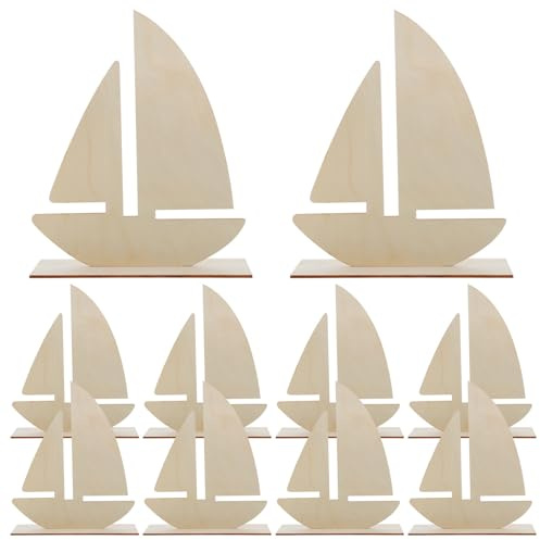 FENICAL Unfinished Boat Shape Wooden Chips 10 Pieces DIY Craft Supplies Stable Base for Boys and Painting and Holiday Decorations