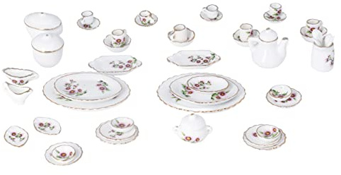 aqxreight Juego de té para Casa de Muñecas a Escala 112, Juego de Tazas de té en Miniatura de Porcelana, Juguete de Fiesta de de Cerámica Pintado a Mano para Decoraciones y Coleccionistas (46 Tipo1)