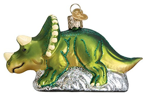 Old World Christmas Triceratops julgransprydnad, glas, blåst