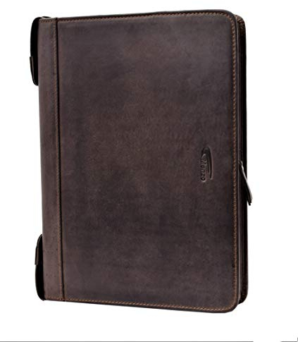 MENZO Lederschreibmappe, Robustes Büffelleder, Dokumentenmappe, Ledermappe, Schreibmappe, Businessmappe, Konferenzmappe, Marrone