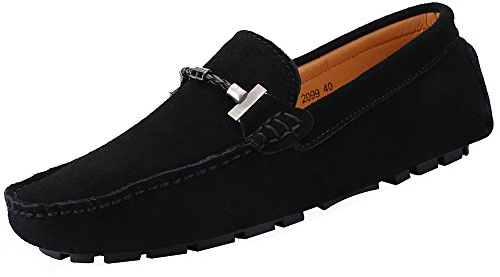Jamron Herren Elegant Schnalle Halbschuhe Komfort Wildleder Fahrschuhe Stilvoll Mokassin Slippers Hausschuhe Pantoffeln Schwarz SN19020 EU43