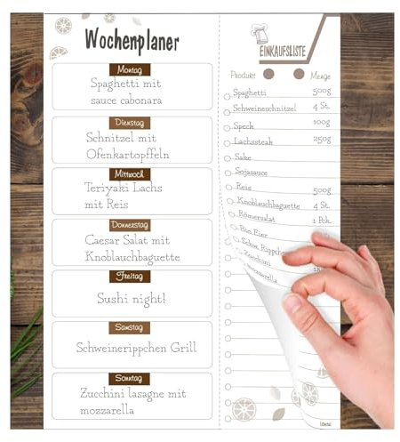 Magnetischer Wochenplaner Block 60 Seiten mit abnehmbarer Shoppingliste Kühlschrankblock Notizblock A5 Einkaufsliste to do Liste Motiv Kaffee