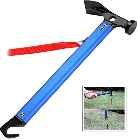 iwobi Multifunktions High Carbon Stahl Camping Holzhammer Hammer für Heringe (Blau)