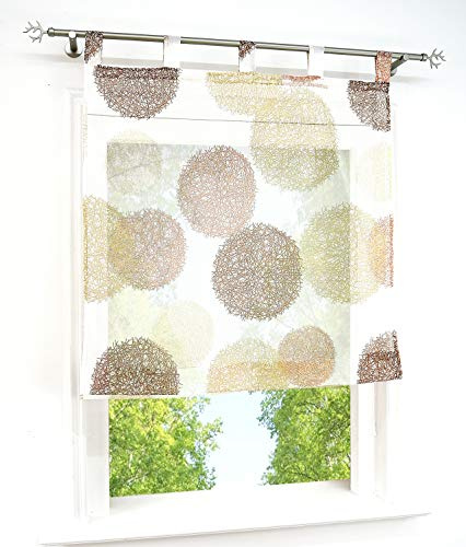 Raffrollo mit Kreis-Motiven Druck Design Rollos Voile Transparent Vorhang (BxH 80x140cm, Sand mit Schlaufen)