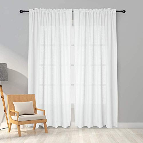 Melodieux Vorhänge Weiß Transparent Leinen Optik Voile Gardinen für Wohnzimmer Schlafzimmer, 2er Set 245x140cm