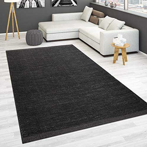 Paco Home Handgewebter Teppich Flachgewebe 100% Wolle Skandinavischer Stil in vers. Farben, Grösse:60x110 cm, Farbe:Anthrazit