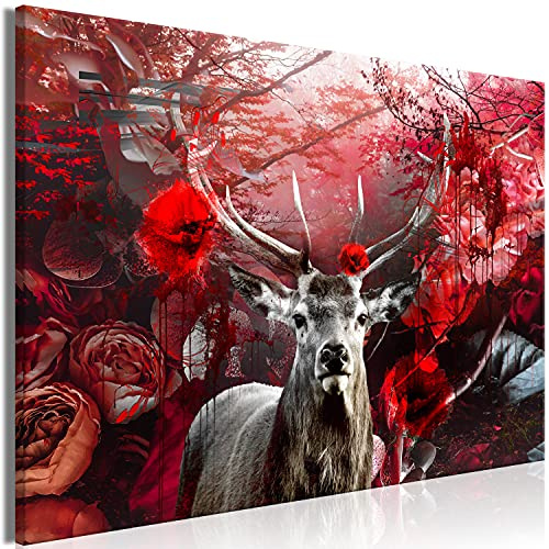 murando Wandbild Mega XXXL Hirsch 165x110 cm Einteiliger XXL-Format Kunstdruck zur Selbstmontage Leinwandbilder moderne Bilder DIY Wanddekoration Wohnung Deko Tier grau rot Blume