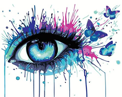 Amiiba Malen nach Zahlen Kits, blaues Auge und Schmetterling, 40,6 x 50,8 cm, Acryl, Malen nach Zahlen, Wandkunst (Auge, mit Rahmen)